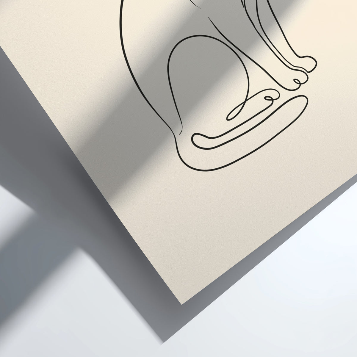 Poster featuring a minimalist continuous line drawing of a sitting cat with terracotta accent.