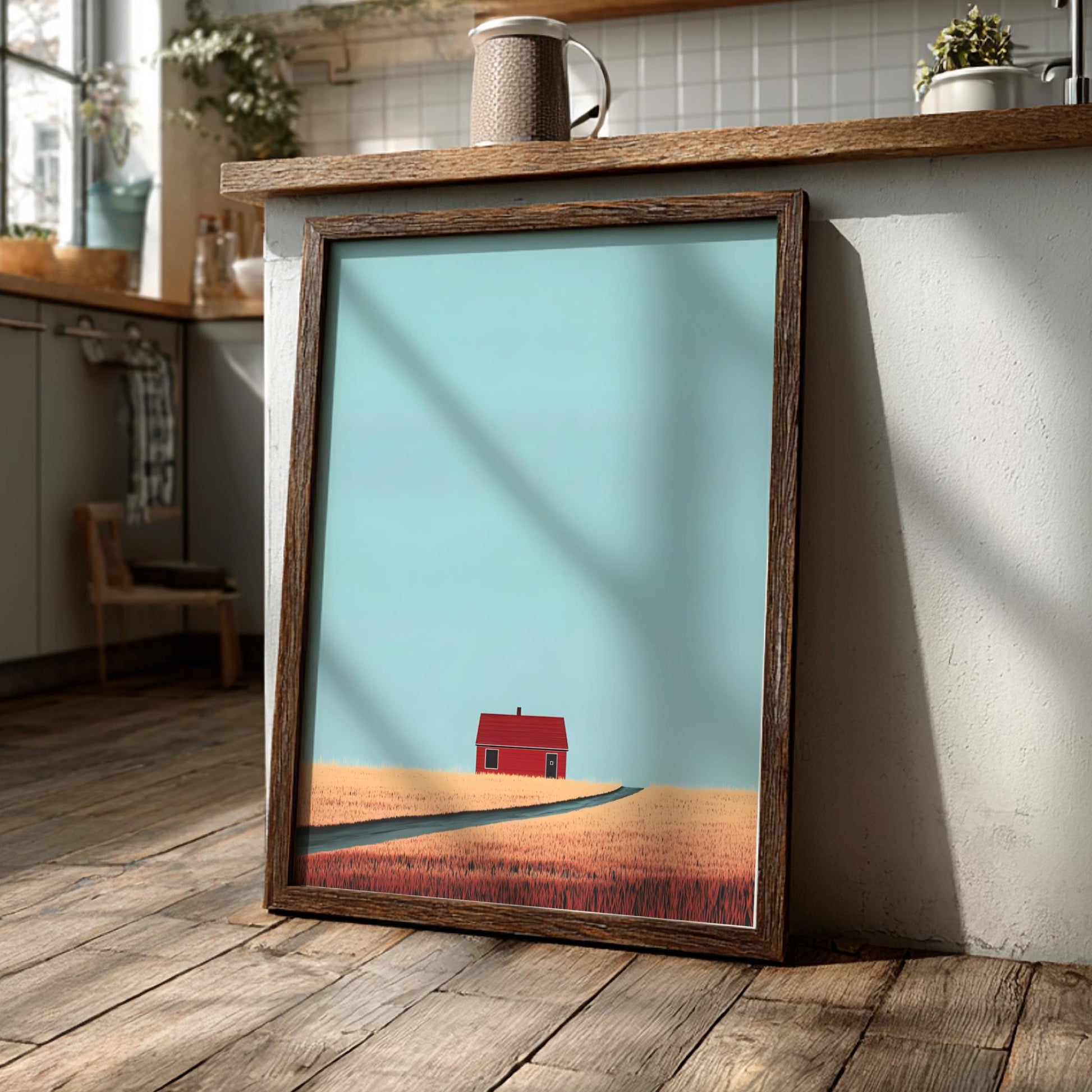 The Crimson Dwelling - Minimalist Red House Modern Wall Print