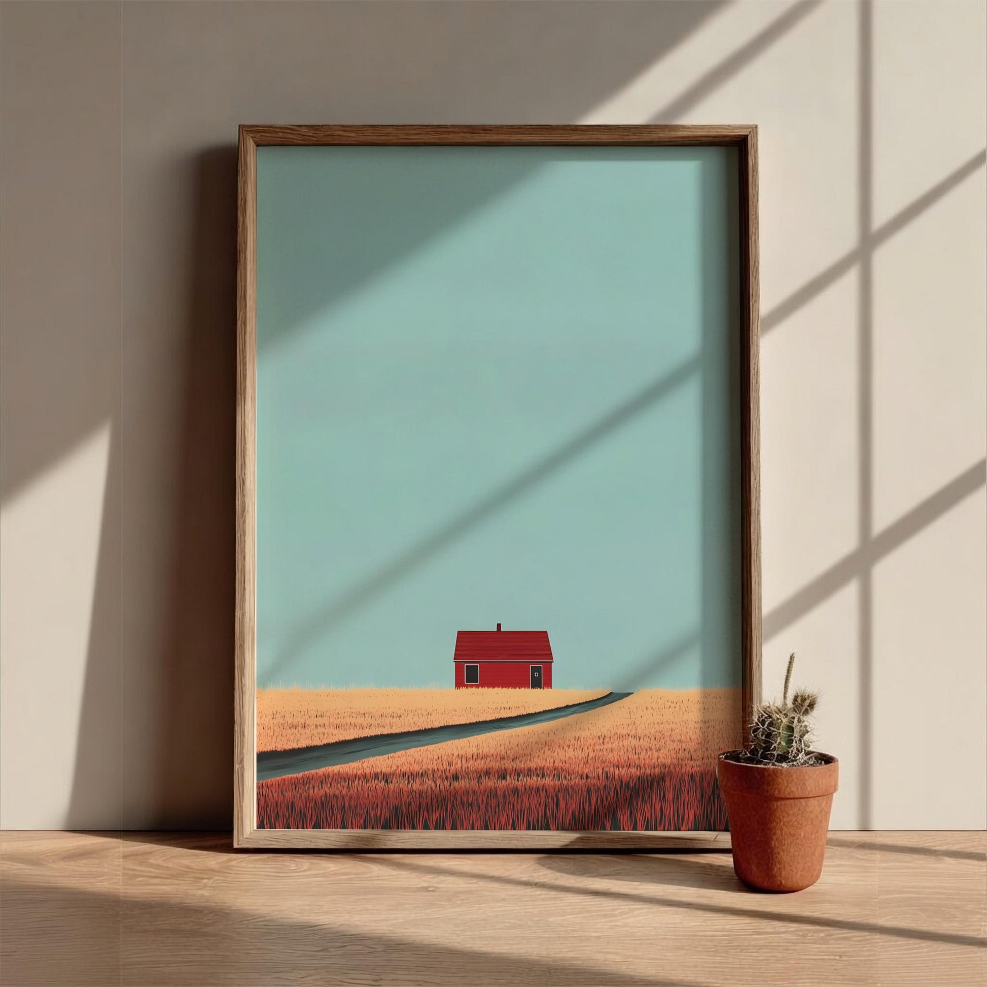 The Crimson Dwelling - Minimalist Red House Modern Wall Print