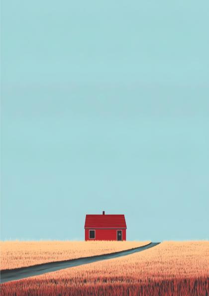 The Crimson Dwelling - Minimalist Red House Modern Wall Print
