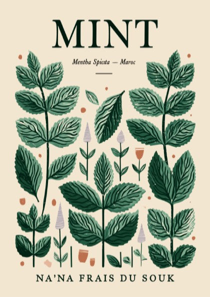 Mint kitchen poster featuring green leaves on beige background, botanical style for home decor