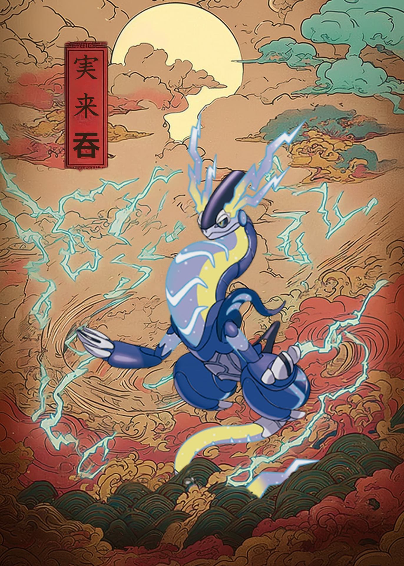Miraidon Pokemon character with lightning effects on a stylized background
