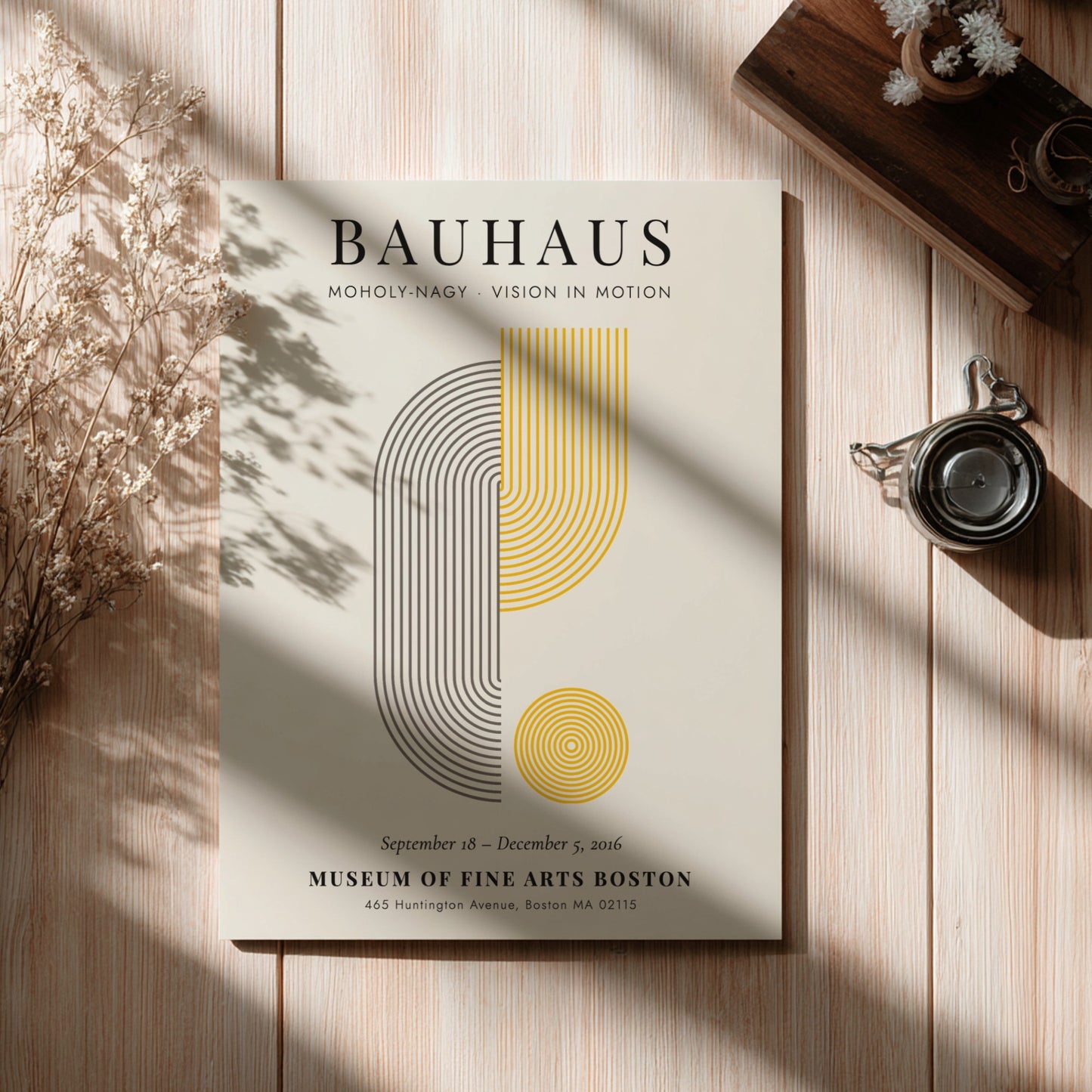 Bauhaus poster featuring geometric shapes and vibrant colors in a modern design style
