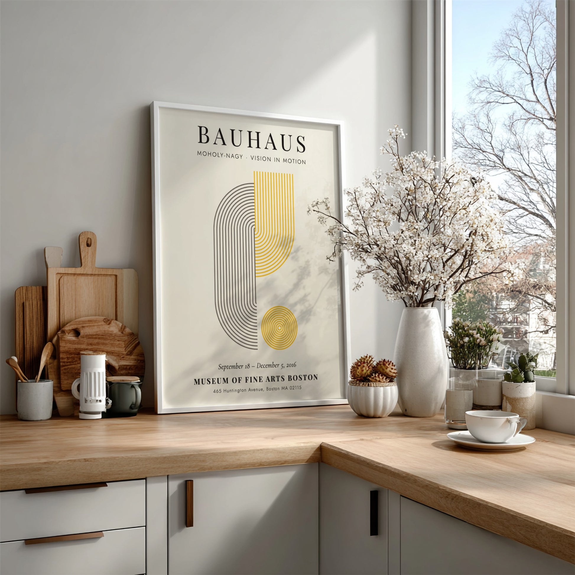 Bauhaus poster featuring geometric shapes and vibrant colors in a modern design style
