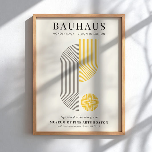 Bauhaus poster featuring geometric shapes and vibrant colors in a modern design style