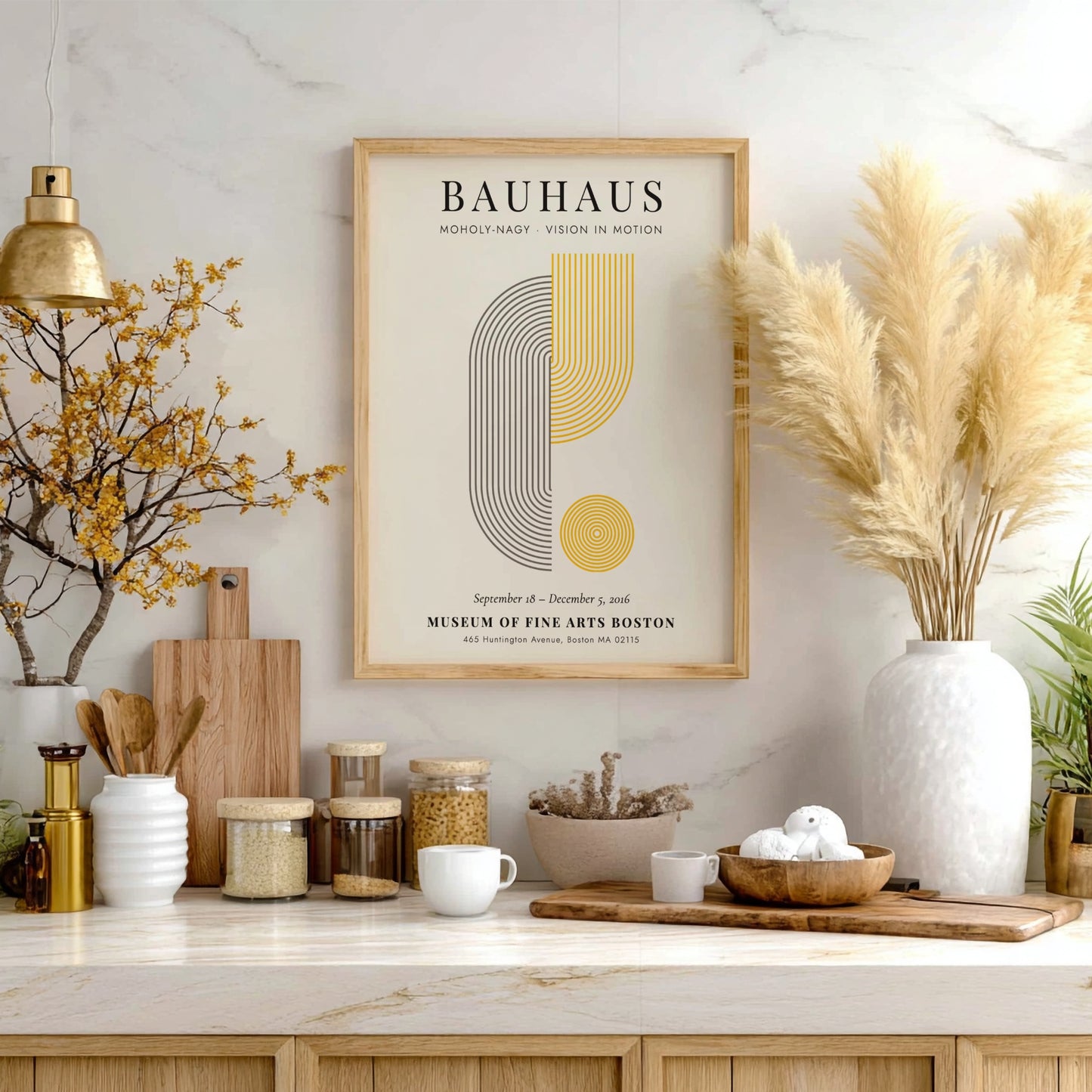 Bauhaus poster featuring geometric shapes and vibrant colors in a modern design style