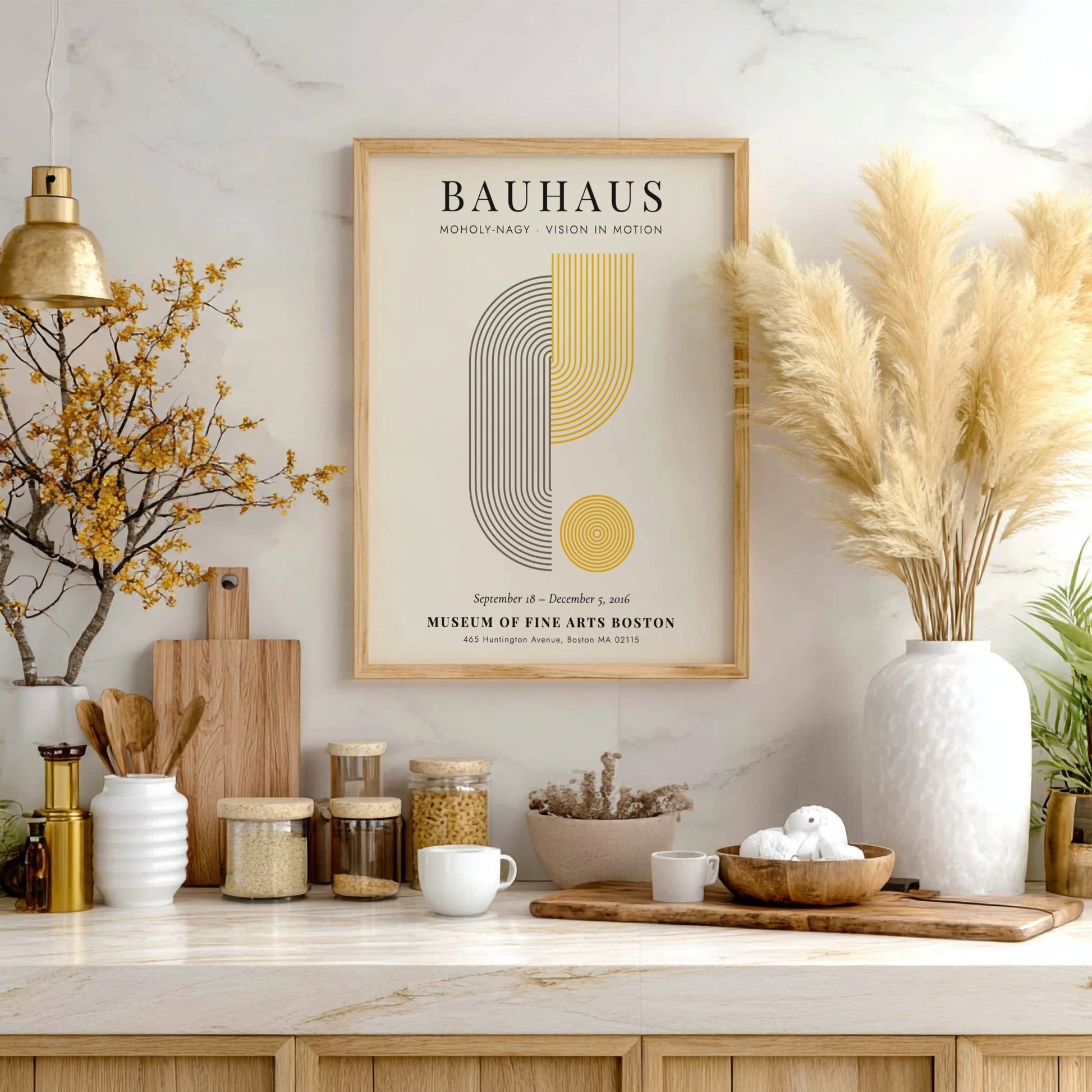 Bauhaus poster featuring geometric shapes and vibrant colors in a modern design style