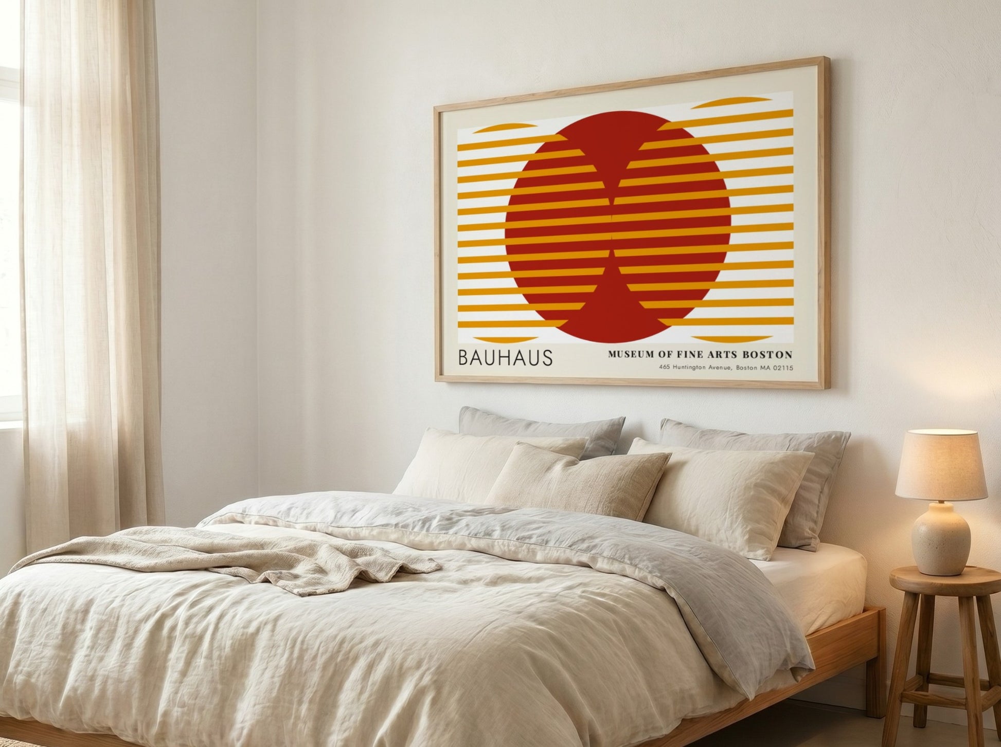 Wall art poster featuring Moholy-Nagy Vision in Motion design with red and ochre geometric lines.