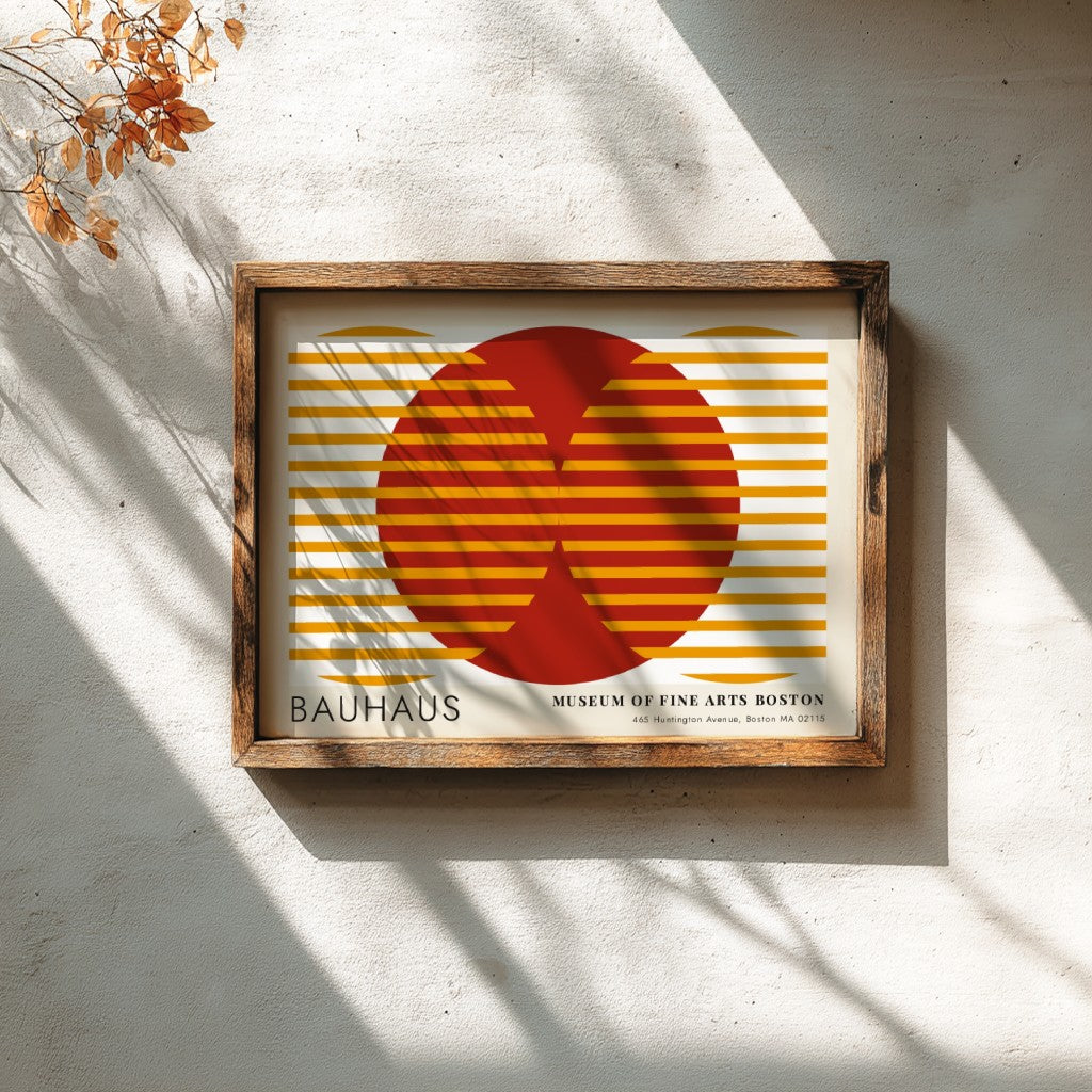 Wall art poster featuring Moholy-Nagy Vision in Motion design with red and ochre geometric lines.