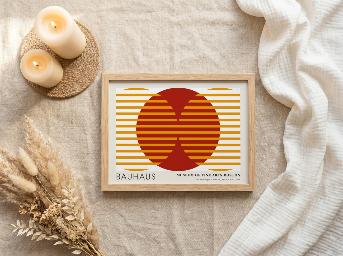 Wall art poster featuring Moholy-Nagy Vision in Motion design with red and ochre geometric lines.