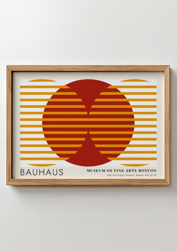 Wall art poster featuring Moholy-Nagy Vision in Motion design with red and ochre geometric lines.