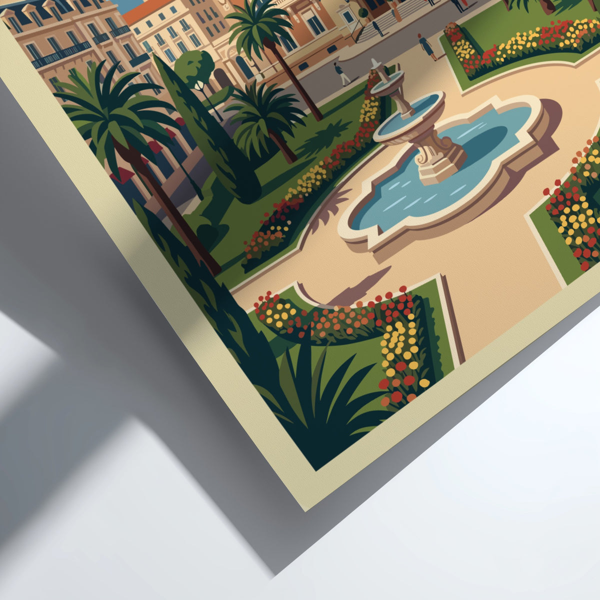 Monaco Monte Carlo travel poster featuring the iconic casino building, fountain, and palms.