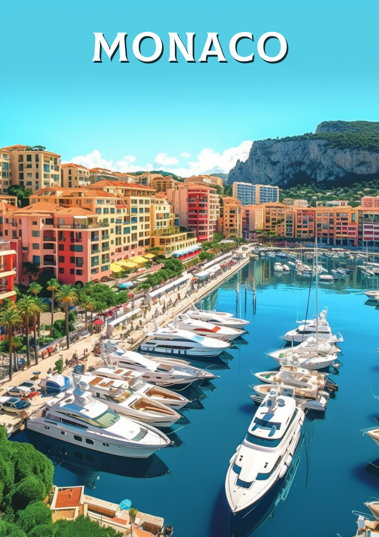 Europe MONACO TRAVEL PRINT - FRENCH RIVIERA ARTWORK