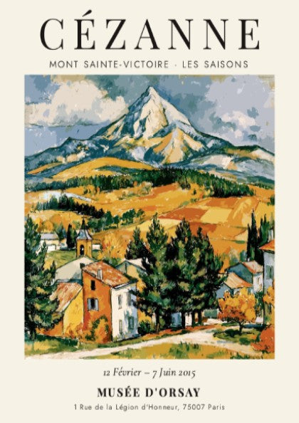 Cézanne Exhibition Poster featuring Mont Sainte-Victoire in vibrant colors and expressive style