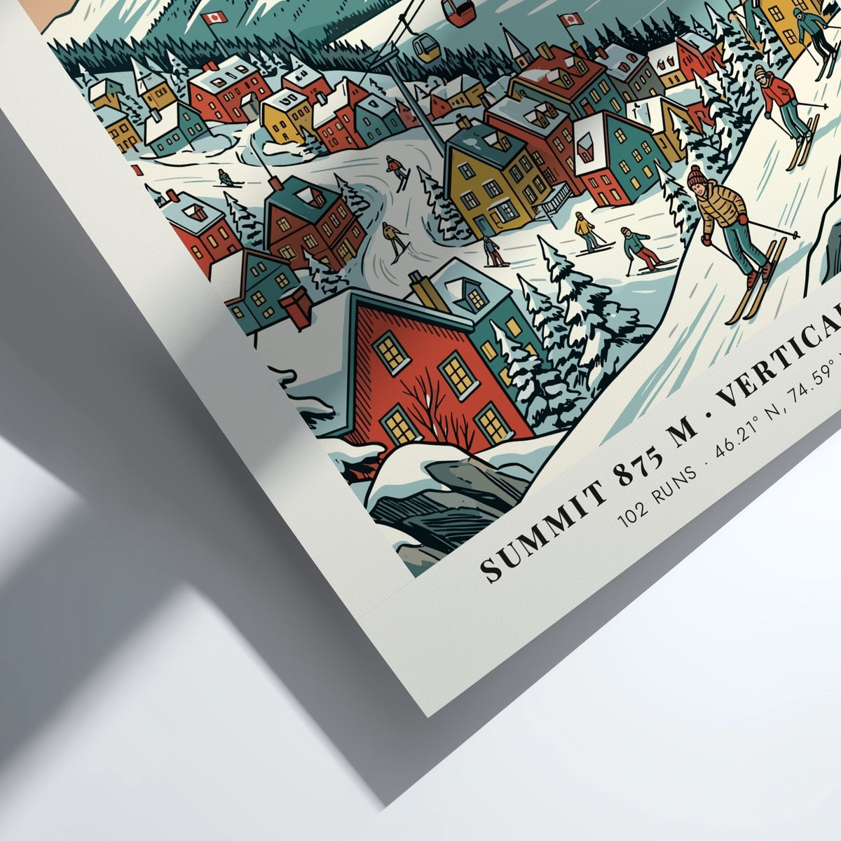 Poster of Mont Tremblant featuring a snow-covered mountain, ski village, and gondola lift line.