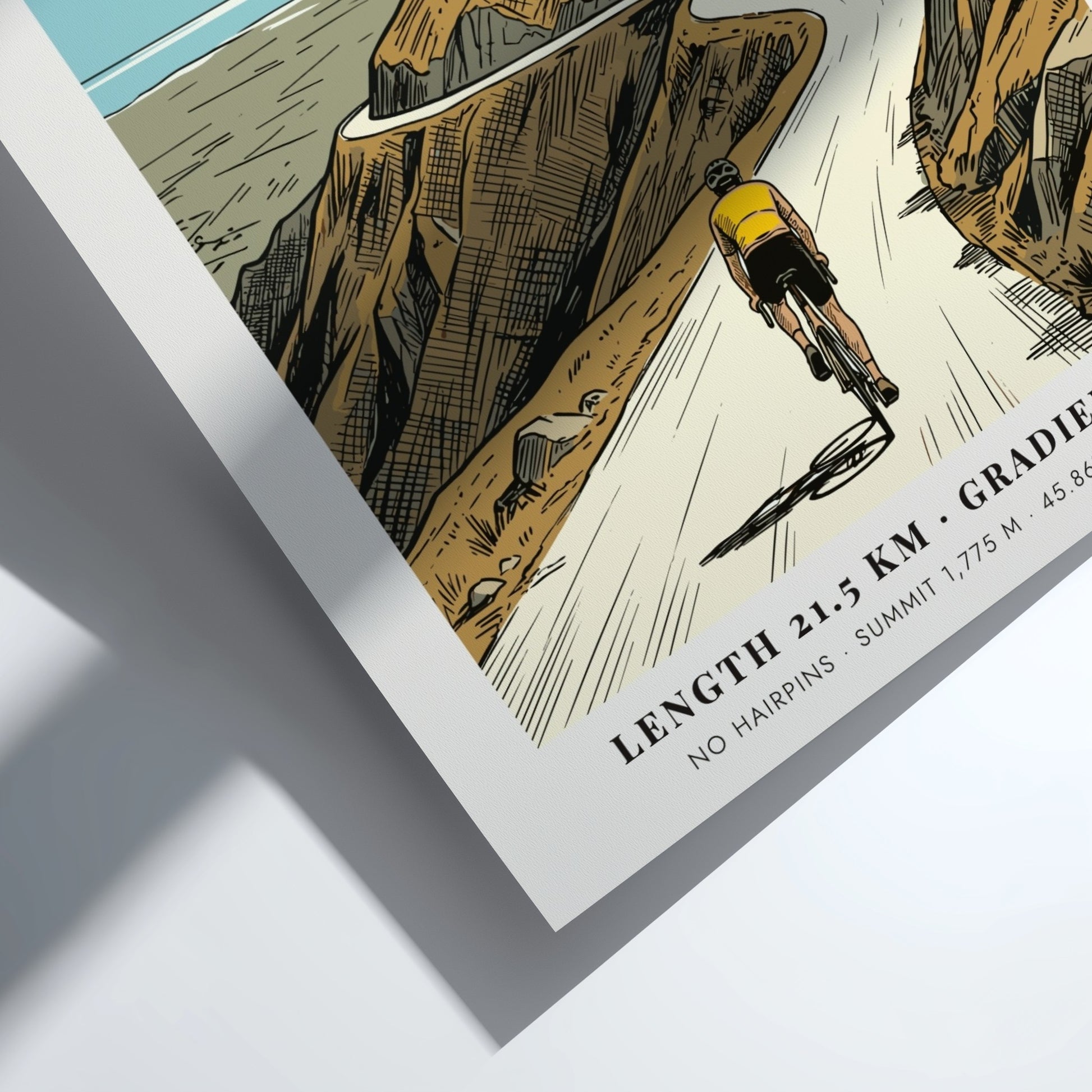 Poster of a cyclist riding towards the Monte Grappa summit monument in Italy