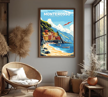 Monterosso Poster, Cinque terre Poster, la spezia Poster, Italian riviera, beach poster, european coast