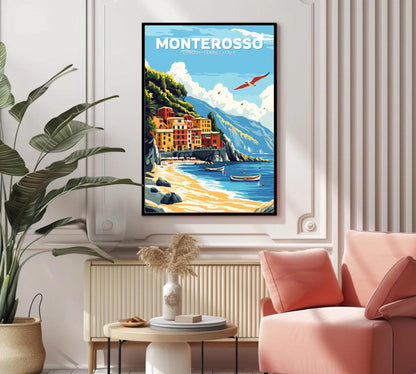 Monterosso Poster, Cinque terre Poster, la spezia Poster, Italian riviera, beach poster, european coast