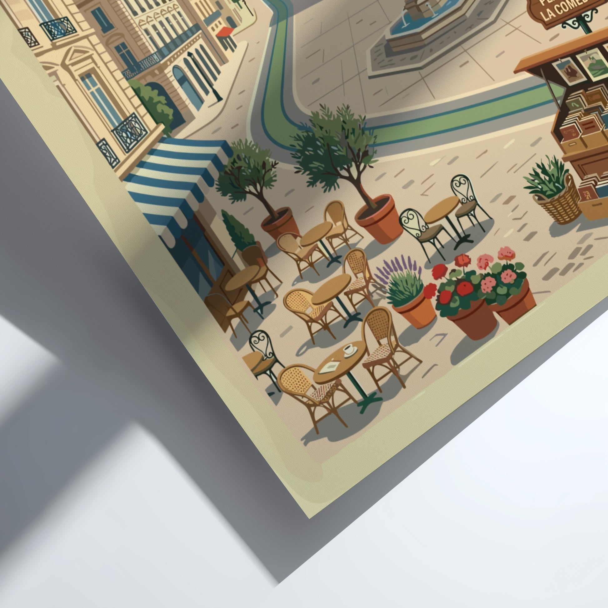 Montpellier Place de la Comedie travel poster featuring French architecture, cafes, and a fountain in a retro