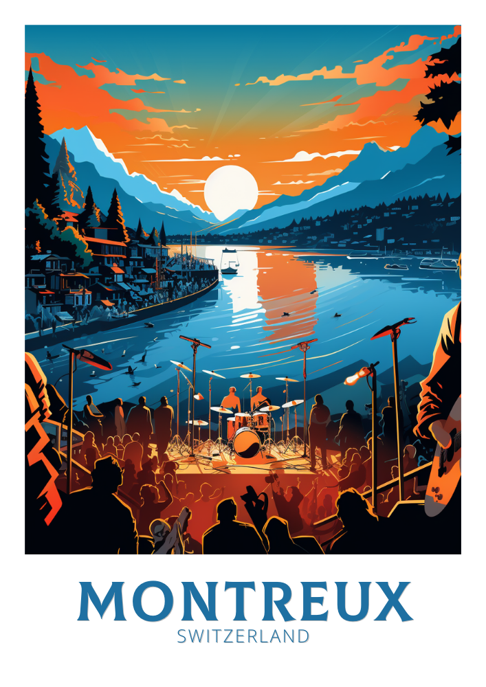 Europe MONTREUX TRAVEL PRINT - SWITZERLAND ARTWORK