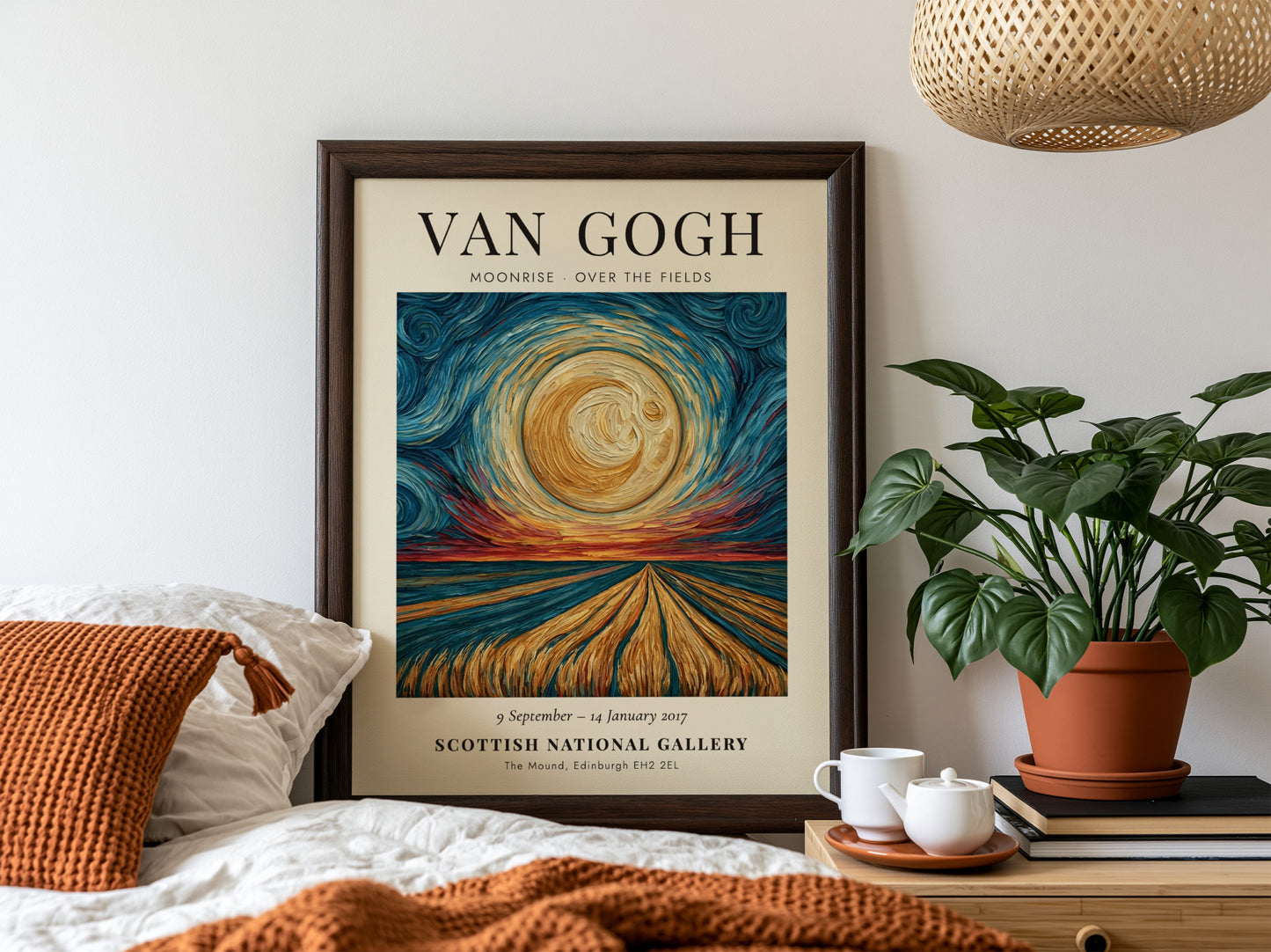 Moonrise - Over the Fields poster featuring swirling skies and golden fields inspired by Van Gogh's style