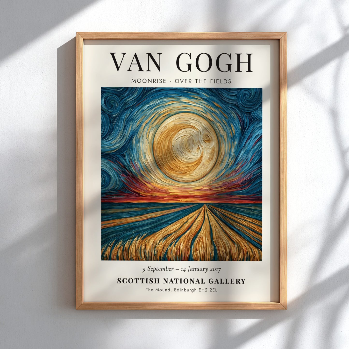 Moonrise - Over the Fields poster featuring swirling skies and golden fields inspired by Van Gogh's style