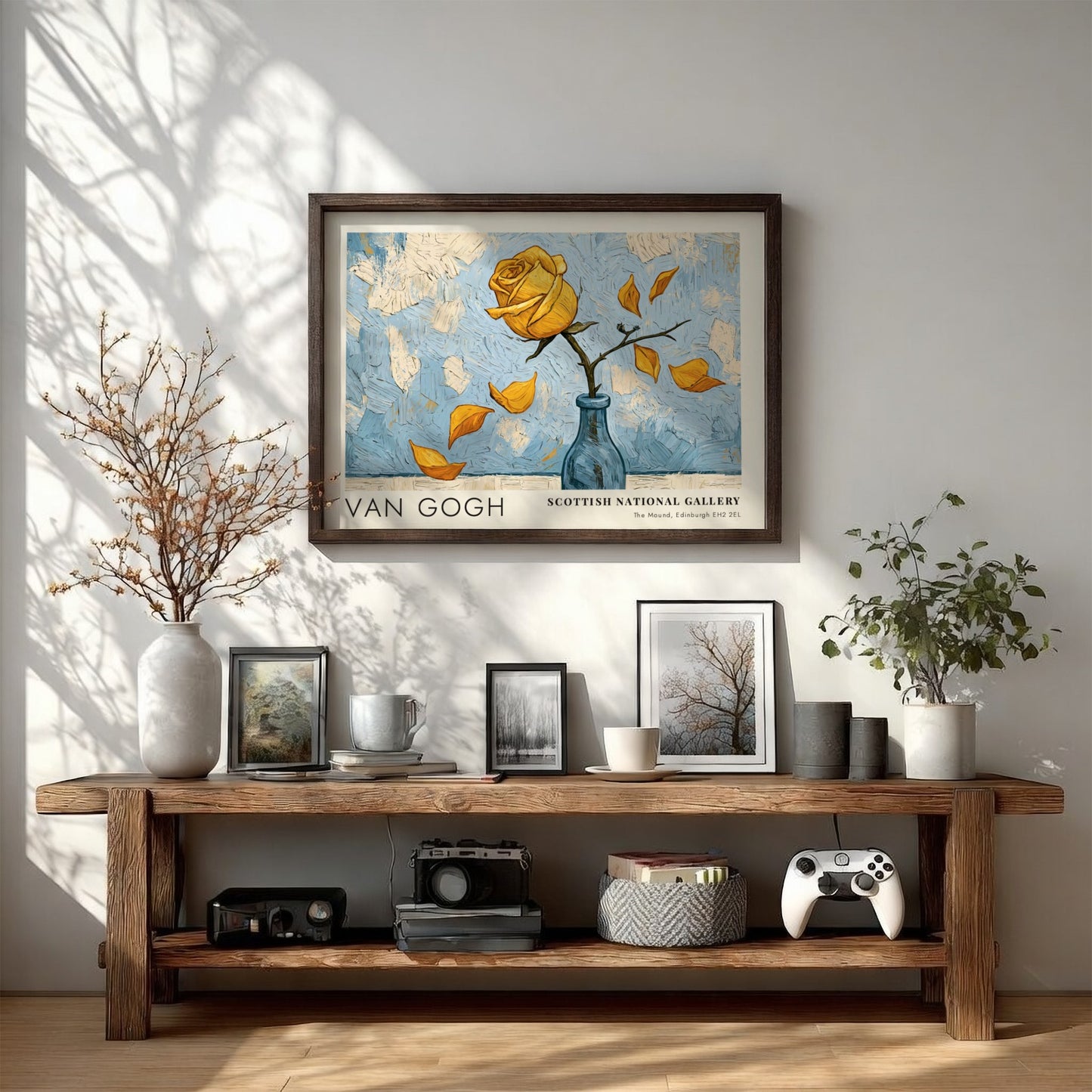 Moonrise Over the Fields poster featuring Van Gogh's landscape art in soft blue and yellow tones