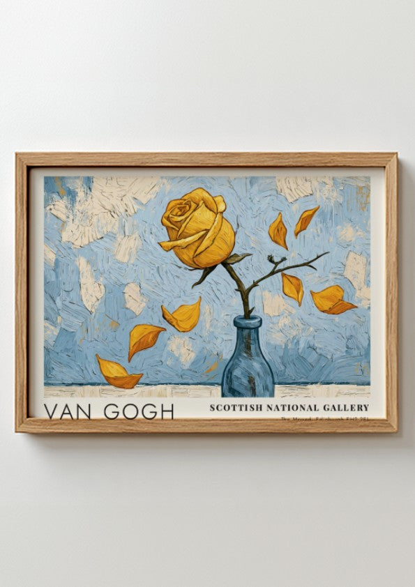 Van Gogh poster featuring a yellow rose and blue background