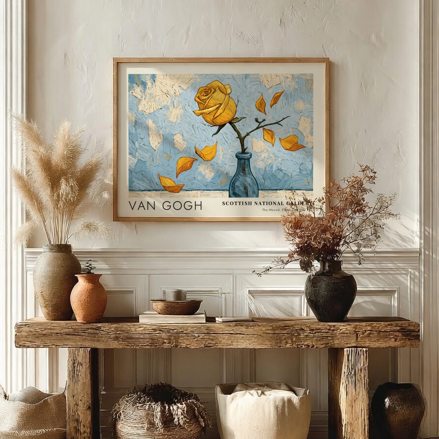 Moonrise Over the Fields poster featuring Van Gogh's landscape art in soft blue and yellow tones