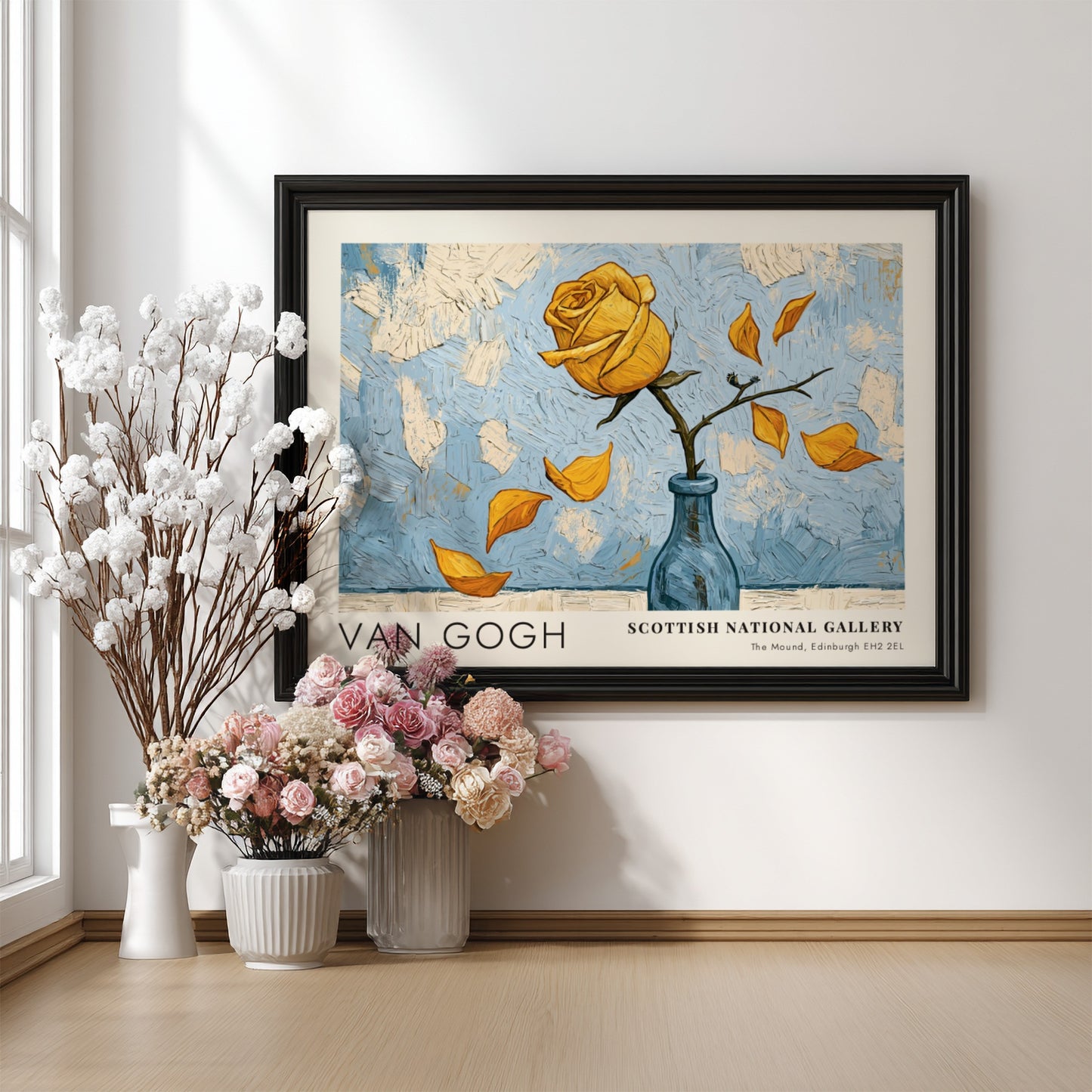 Moonrise Over the Fields poster featuring Van Gogh's landscape art in soft blue and yellow tones