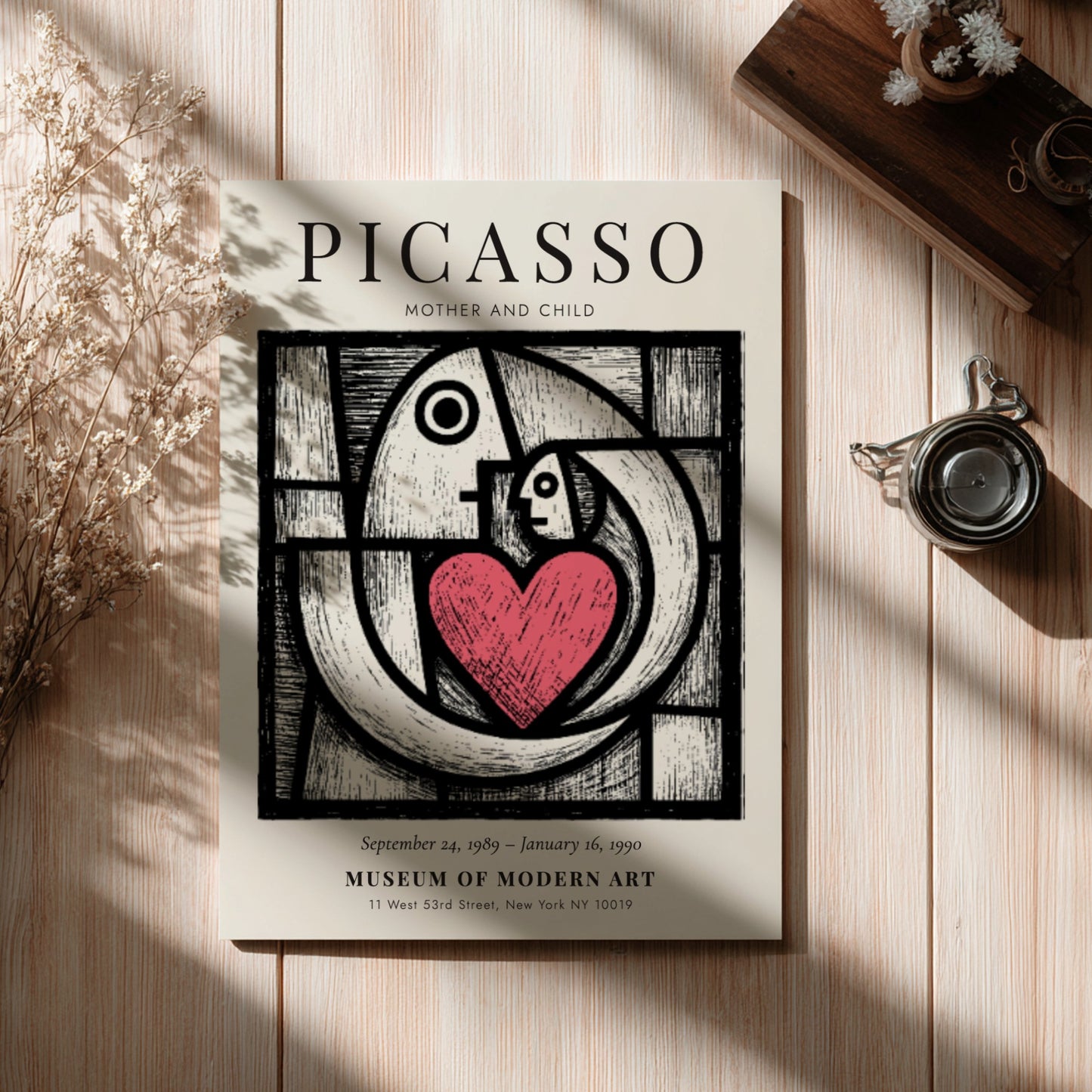 Mother and Child poster inspired by Picasso featuring bold lines and warm colors