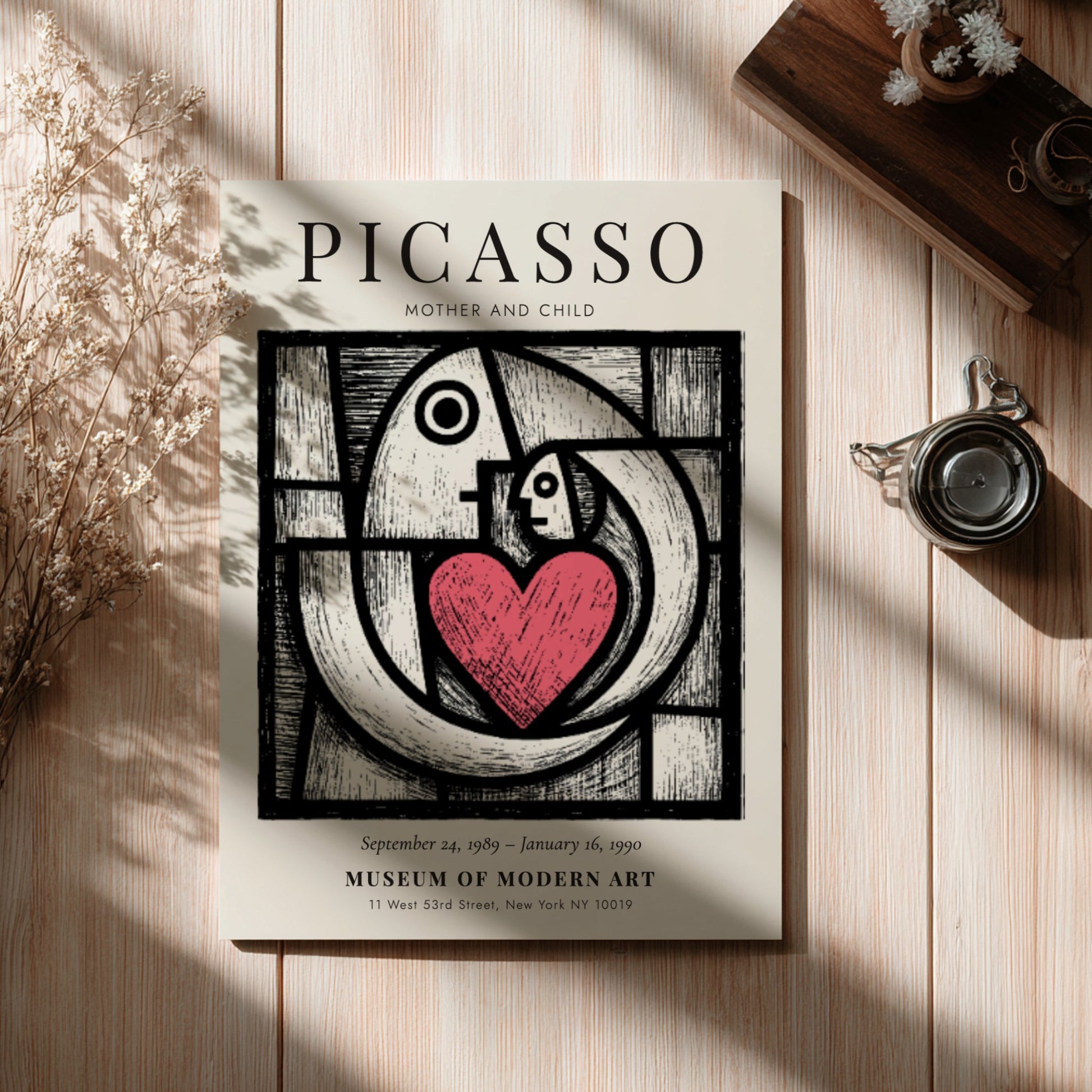 Mother and Child poster inspired by Picasso featuring bold lines and warm colors