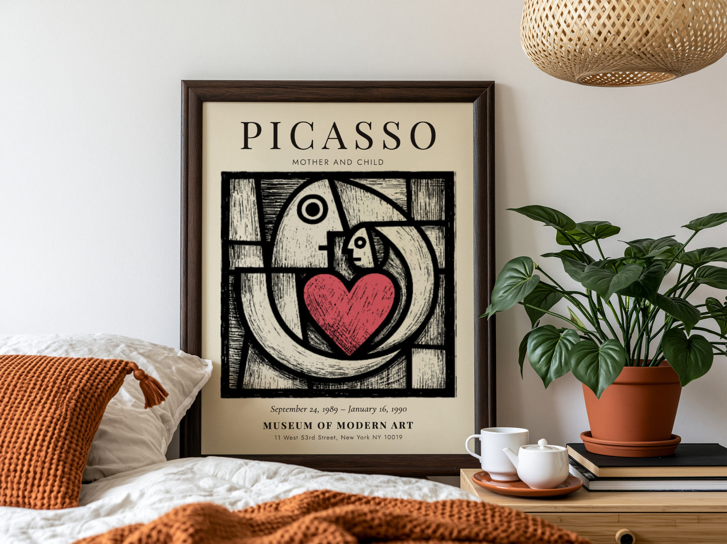 Mother and Child poster inspired by Picasso featuring bold lines and warm colors