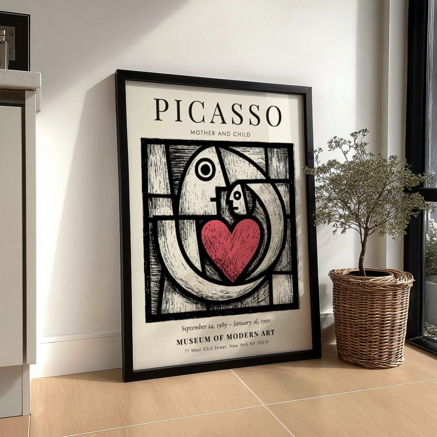 Mother and Child poster inspired by Picasso featuring bold lines and warm colors