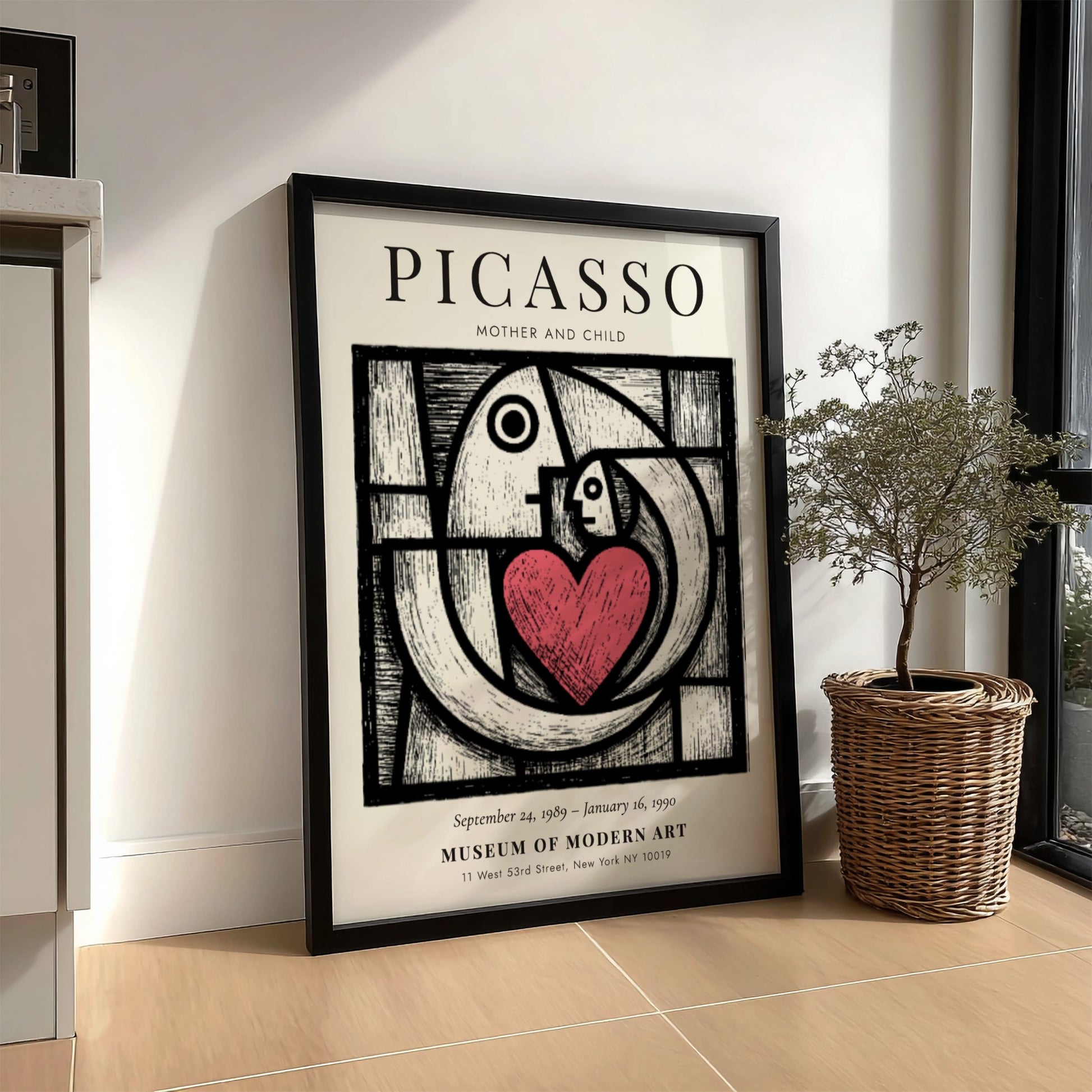 Mother and Child poster inspired by Picasso featuring bold lines and warm colors
