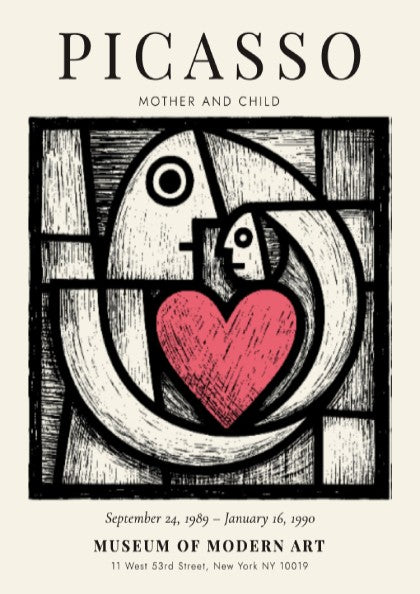 Mother and Child poster inspired by Picasso featuring bold lines and warm colors