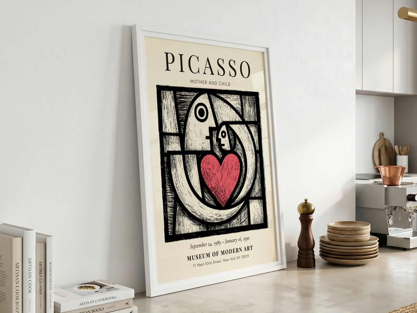 Mother and Child poster inspired by Picasso featuring bold lines and warm colors