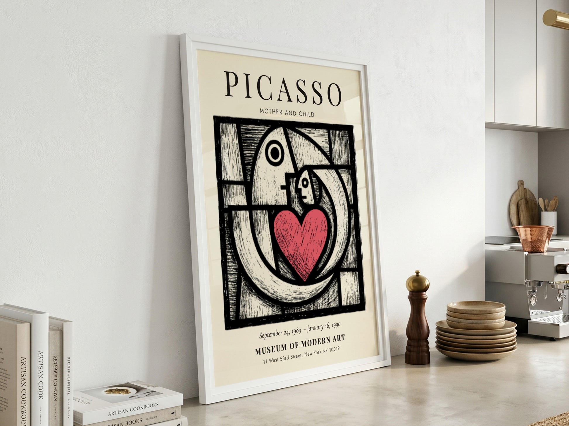 Mother and Child poster inspired by Picasso featuring bold lines and warm colors