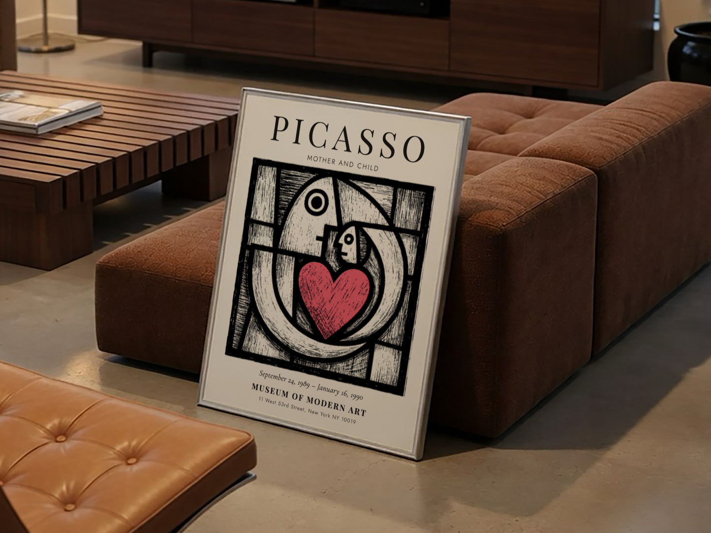 Mother and Child poster inspired by Picasso featuring bold lines and warm colors