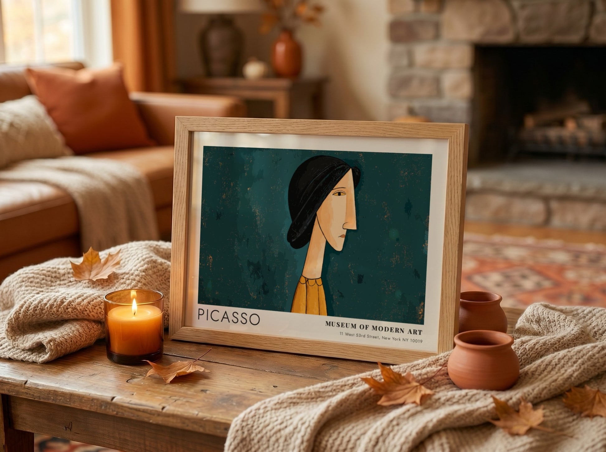 Pablo Picasso wall art print featuring Mother and Child in deep green and warm tones