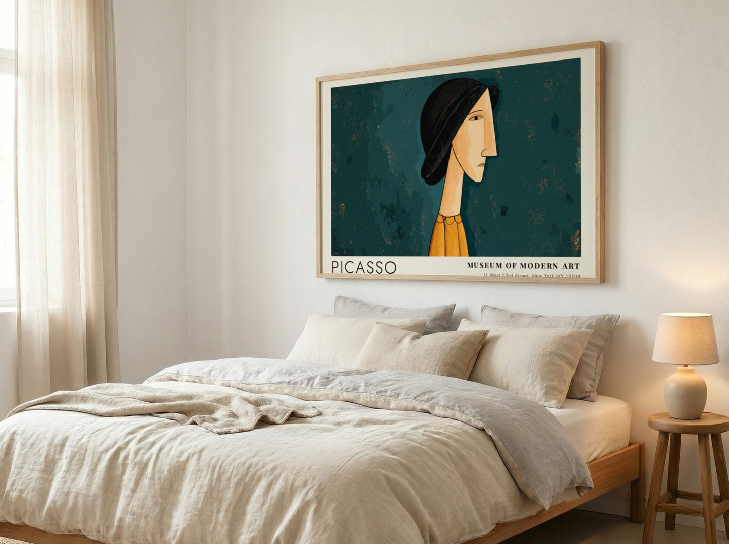Pablo Picasso poster featuring Mother and Child in modern style with muted blue and orange tones