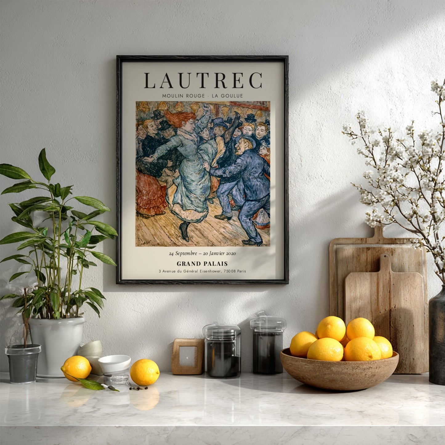 Moulin Rouge - La Goulue poster featuring vibrant colors and dynamic movement in Toulouse-Lautrec style