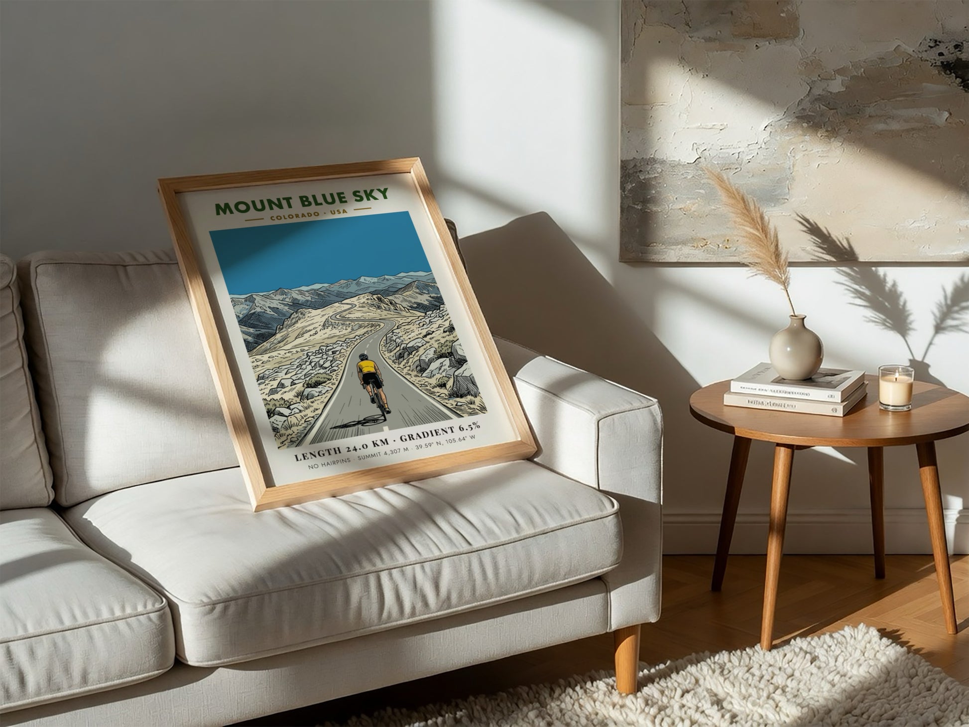 Poster featuring a cyclist on the winding Mount Blue Sky road in Colorado.