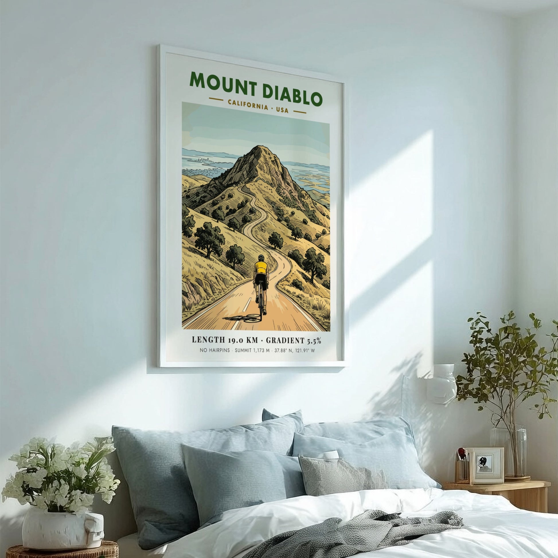 Poster of a cyclist climbing Mount Diablo in California with warm earthy tones