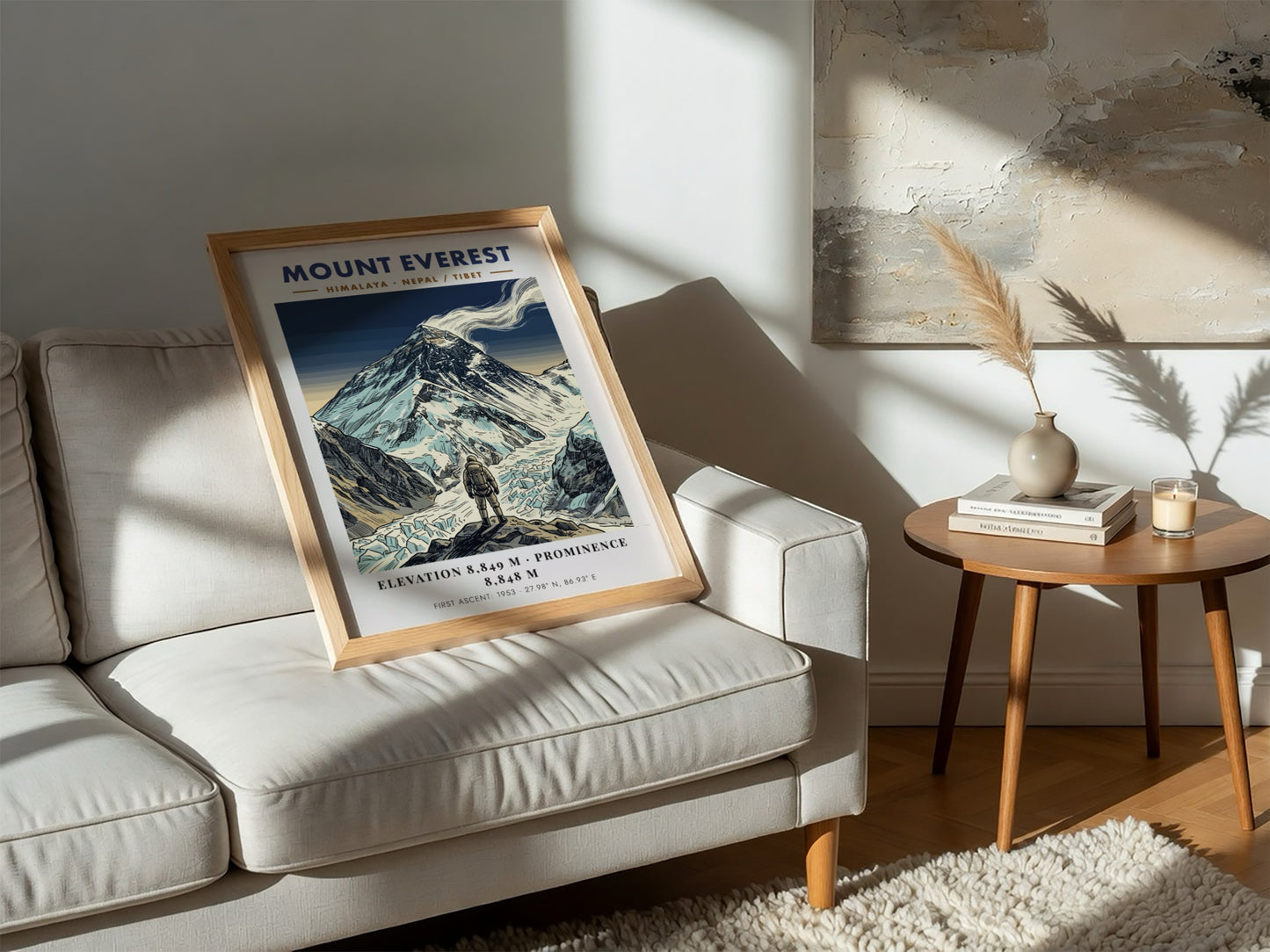Poster of Mount Everest featuring a climber looking at the snowy Himalayan mountain peak.