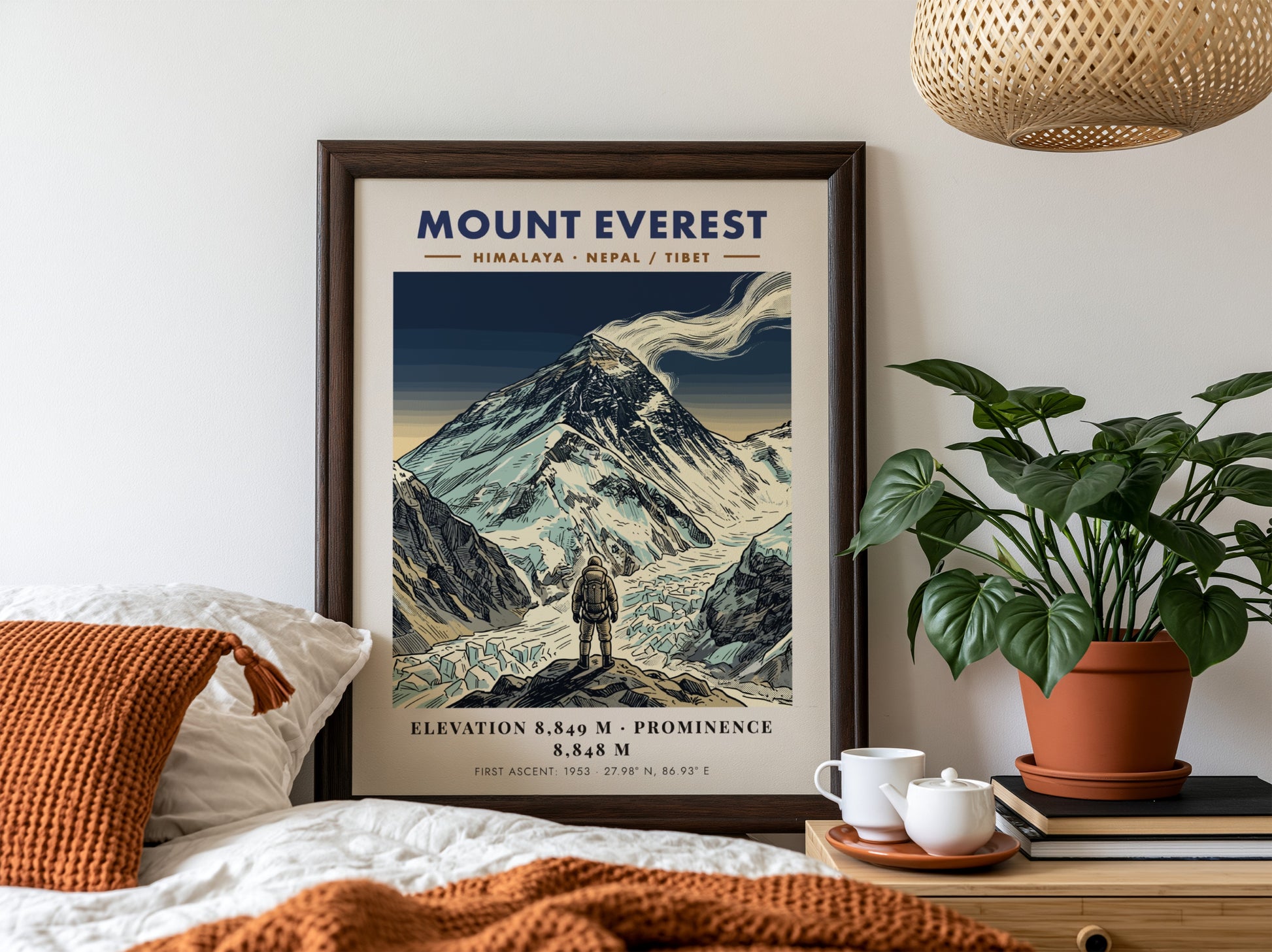 Poster of Mount Everest featuring a climber looking at the snowy Himalayan mountain peak.