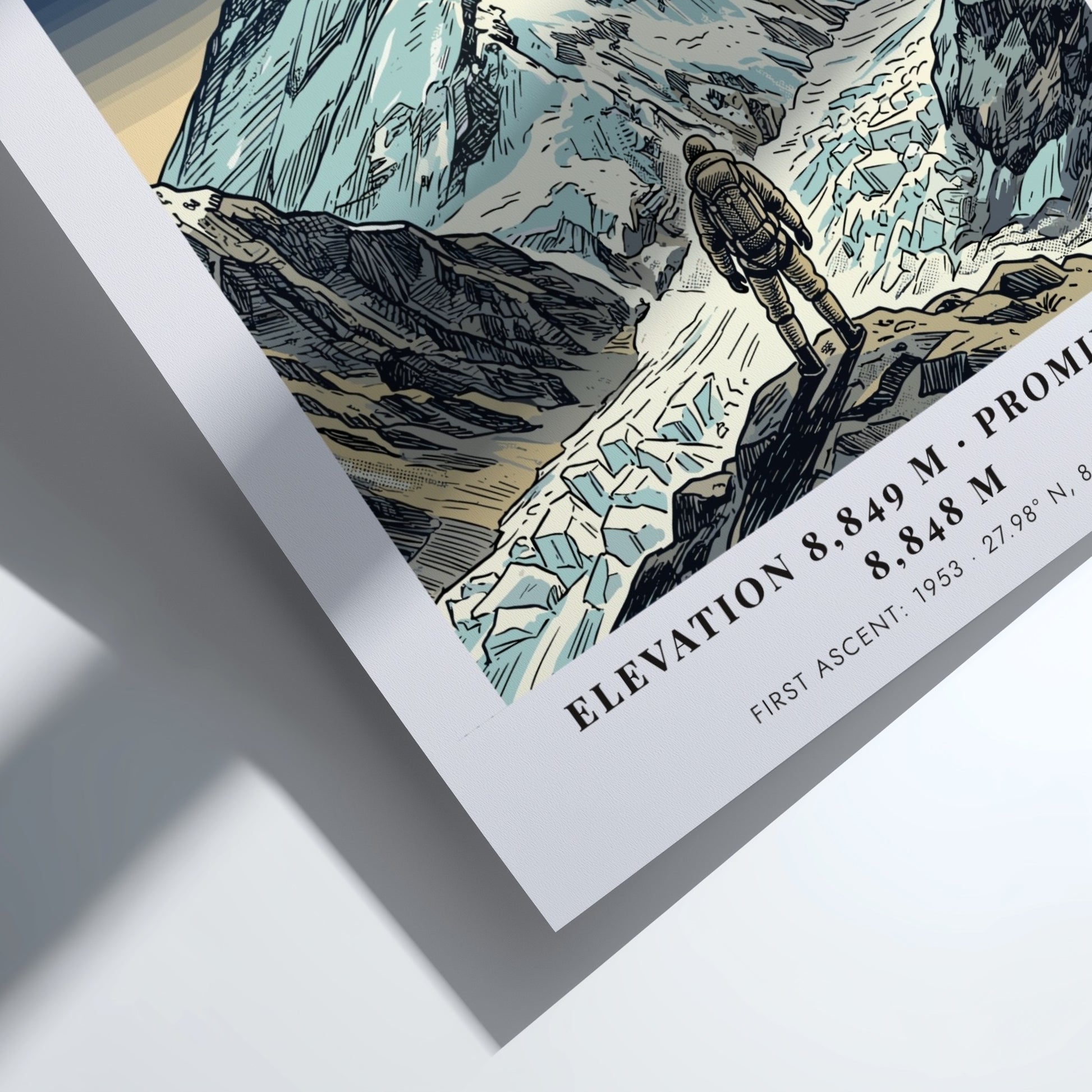 Poster of Mount Everest featuring a climber looking at the snowy Himalayan mountain peak.