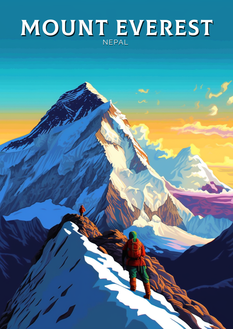Asian EVEREST TRAVEL POSTER - RETRO HIMALAYA ART