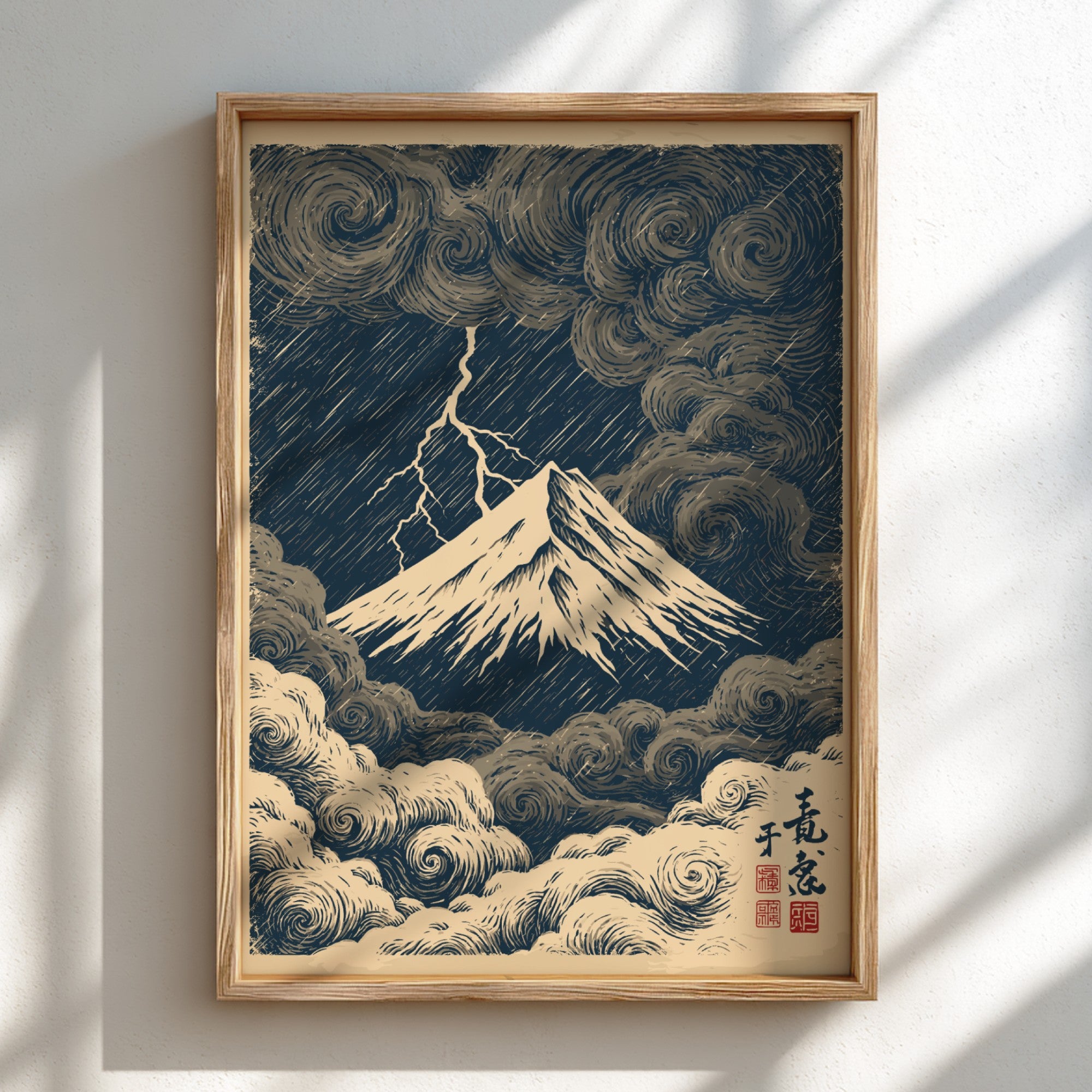 Mount Fuji Storm Poster - Japanese Art Style, Wall Decor