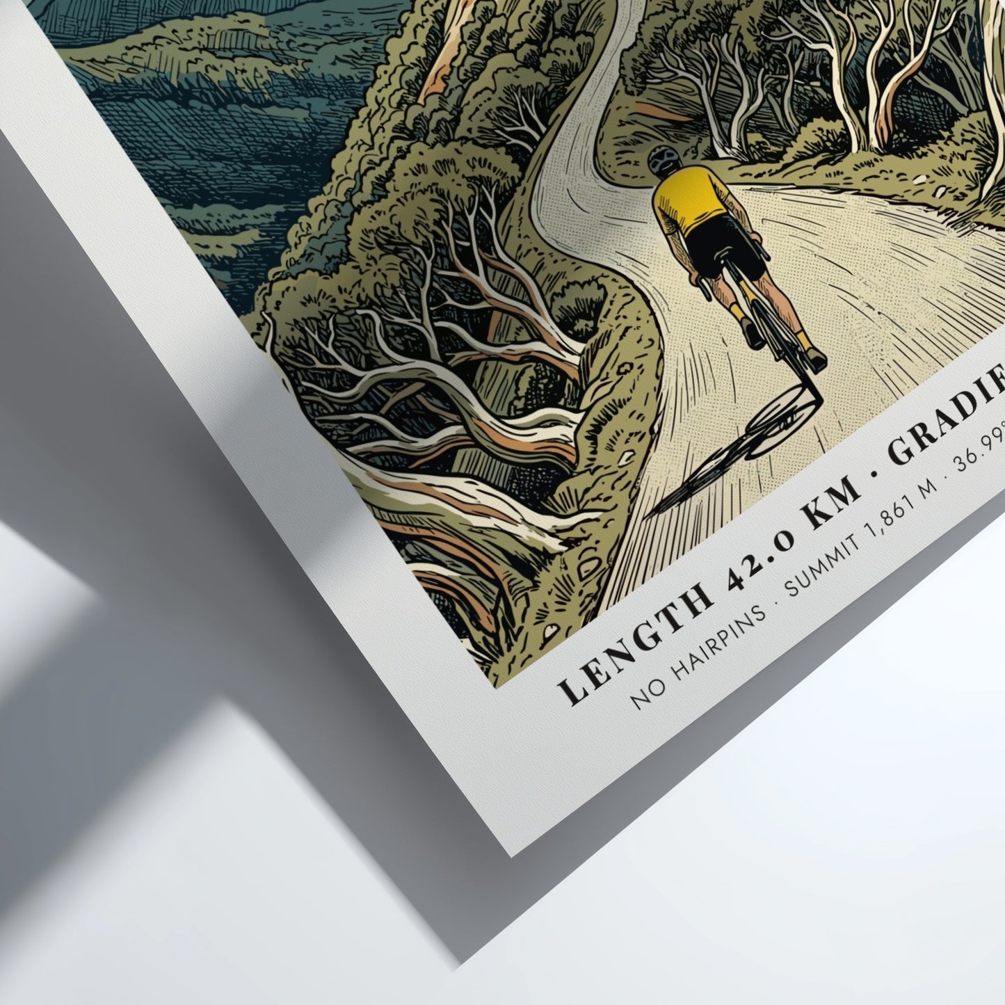 Poster of a cyclist riding up the winding Mount Hotham road in Victoria.